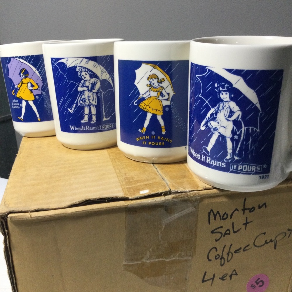 Morton Salt When It Rains It Pours Set Of 4 Vintage (1914, 1921, 1956, 1968)